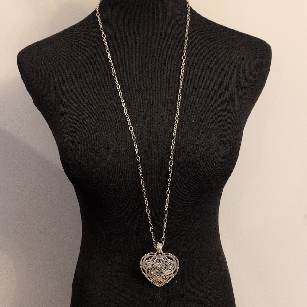 Brighton Silver Filigree Heart Pendant Necklace - Picture 2 of 6